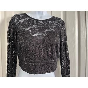 B. Darlin Black Sequins Lace Scoop neckline, Long Sleeve Crop Top Size 13/14